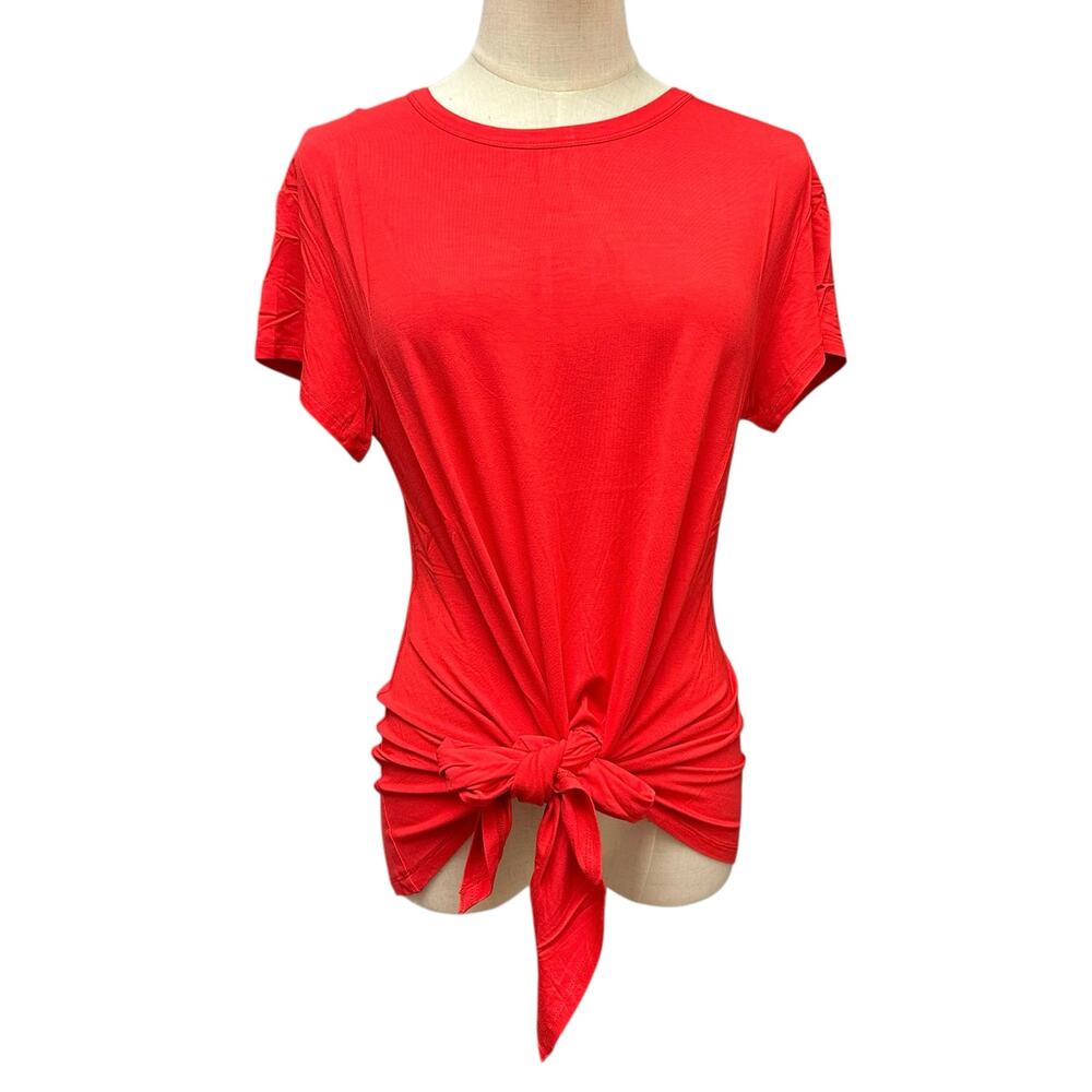 CAARA Sz Large Red Rayon Blend Waist Tie Buttery Soft Casual Tomato Girl